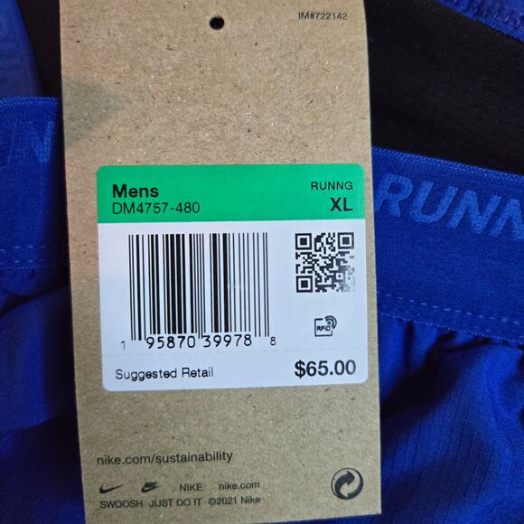 NWT Nike Dri-Fit Stride 2 in 1 Hybrid Running Shorts in Blue Men's Size XL - Picture 7 of 7